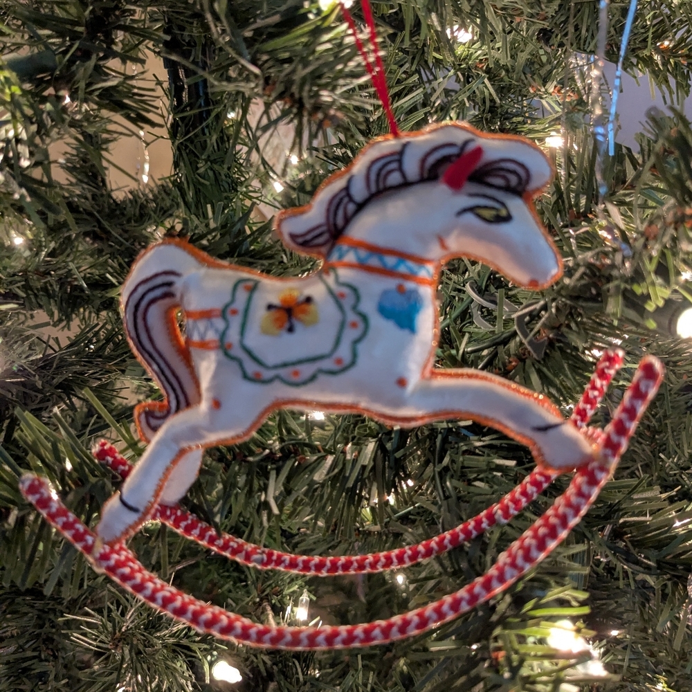 Embroidered Silk Rocking Horse Ornament